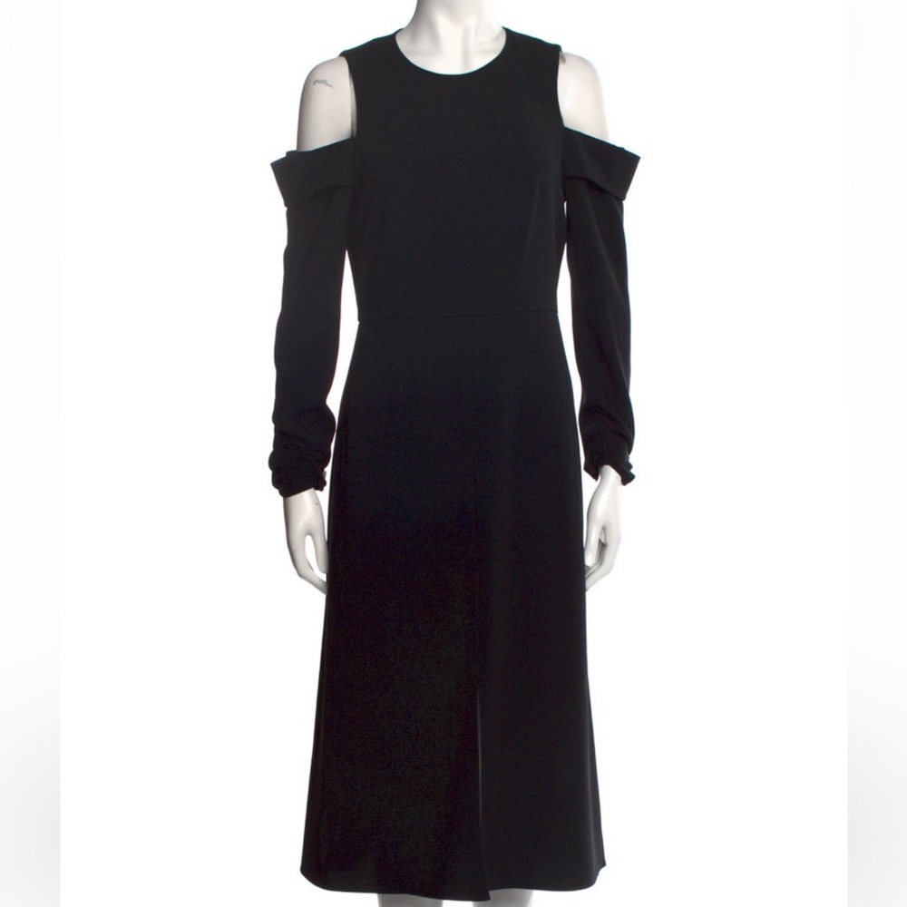 Tibi Cut Out Shoulder Midi Dress In Black Size 0 cold shoulder slit front crepe